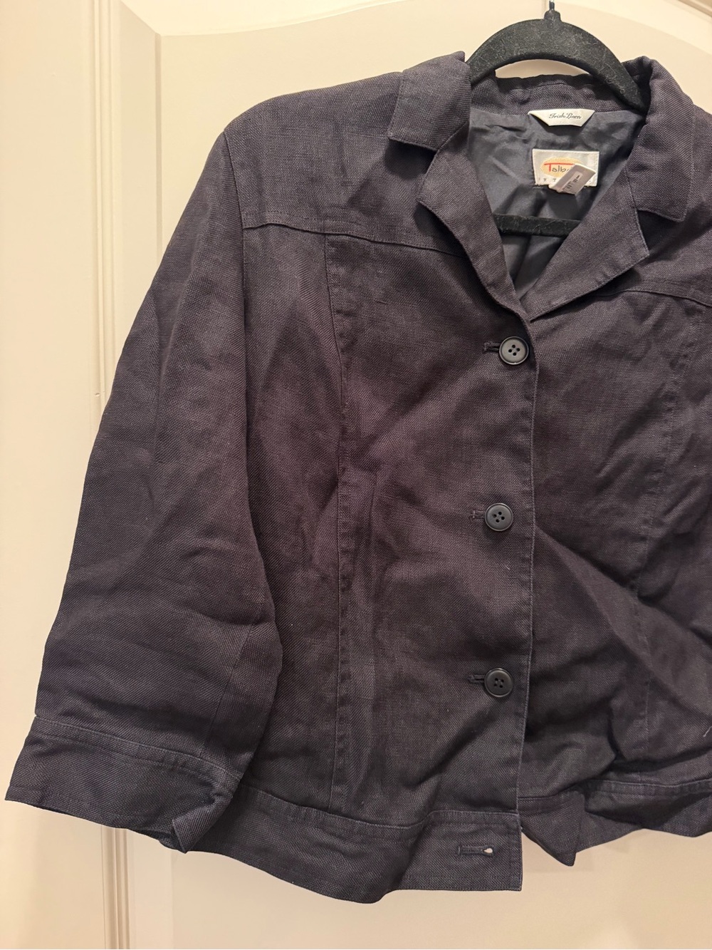 Talbots Black Irish Linen Cropped Button Jacket - Picture 3 of 7